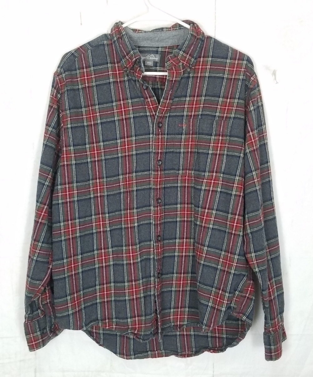 Eddie Bauer scotch plaid flannel button down shirt